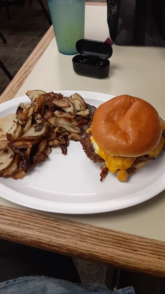 Mushroom Swiss Burger and Country Potatoes