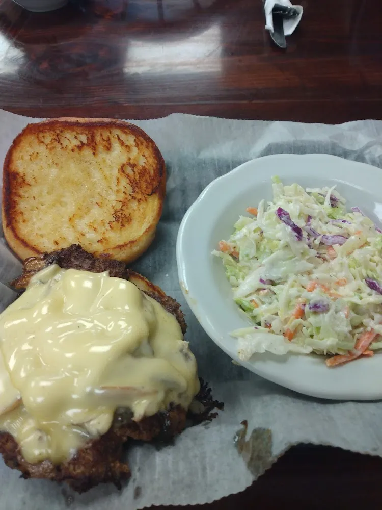 Mushroom Swiss Burger and Slaw